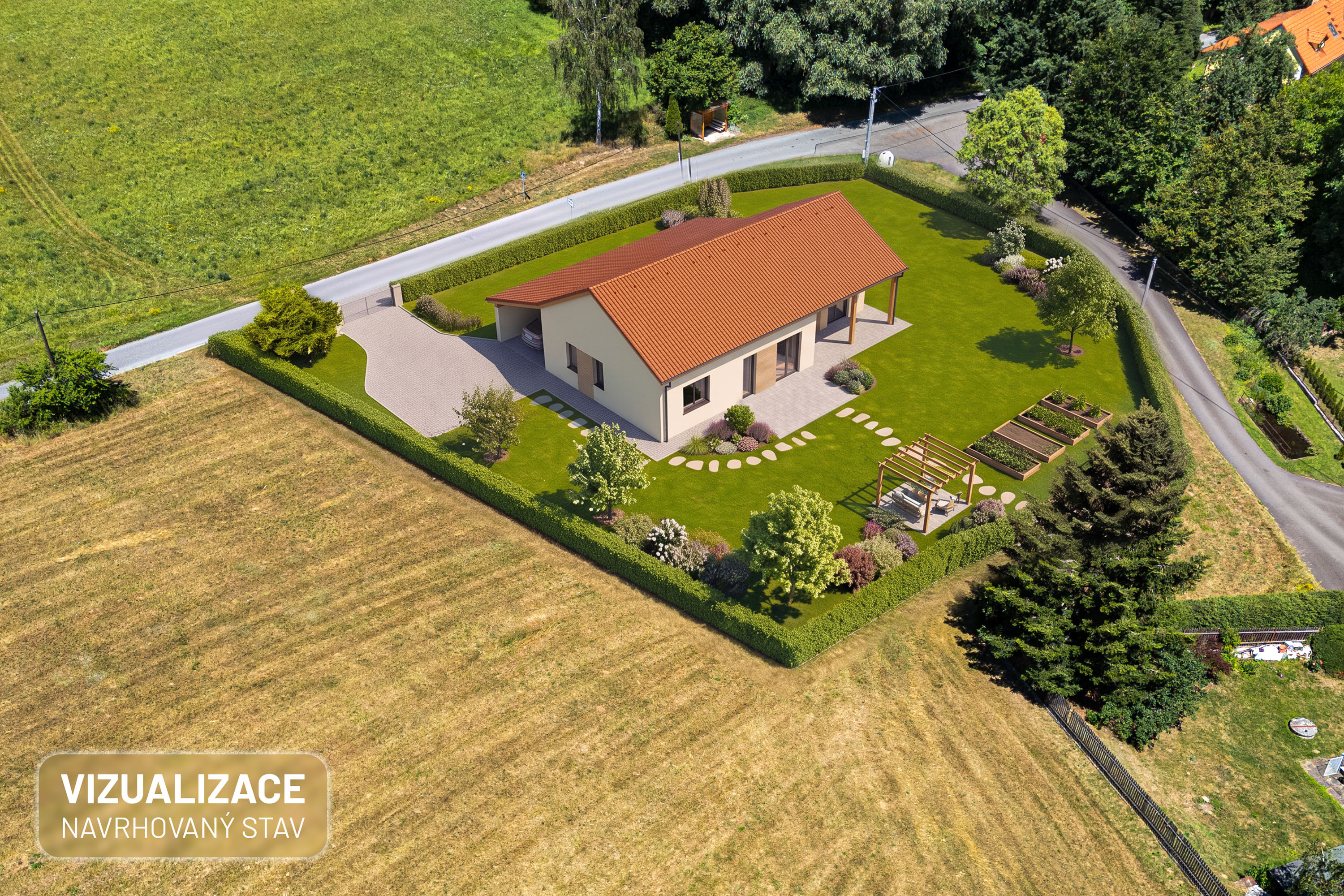 Vizualizace domu přes všechny pozemky dohromady